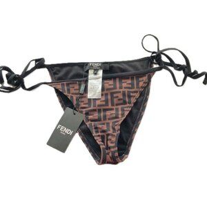 FENDI Rome String Bikini Bottom Brown with Black Monogram Womens Large